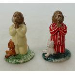 Royal Doulton Bunnykins figures Bedtime DB103 and Bedtime DB63, both USA special event colourways,