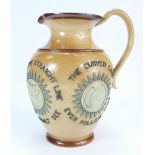 A Doulton Lambeth stoneware jug decorated all around with various portrait plaques with mottos,