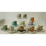 Collection of 11 Rosenthal coffee cans and saucers.