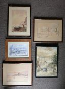 A collection of watercolour pictures comprising artists Moorhouse,