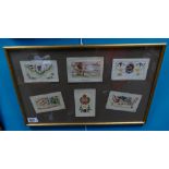 A collection of WWI silk Christmas postcards in gilt frame (6)