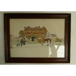 Oak framed CECIL ALDIN coloured print - Rural scene at the Bell Inn 28cm x 39.5cm.