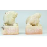 Early Chinese Mutton Fat Jade Chops in the form of Lion Dogs,