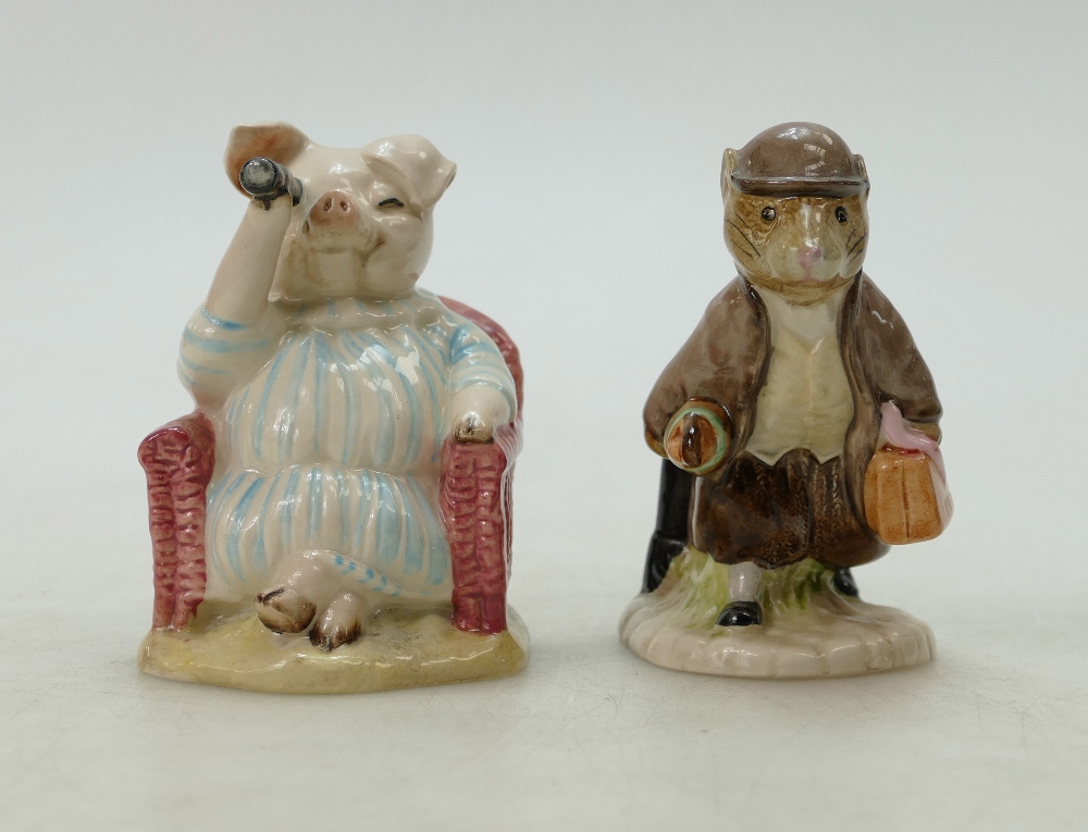 Royal Albert Beatrix Potter figures Little Pig Robinson and Johnny Town-Mouse with bag,