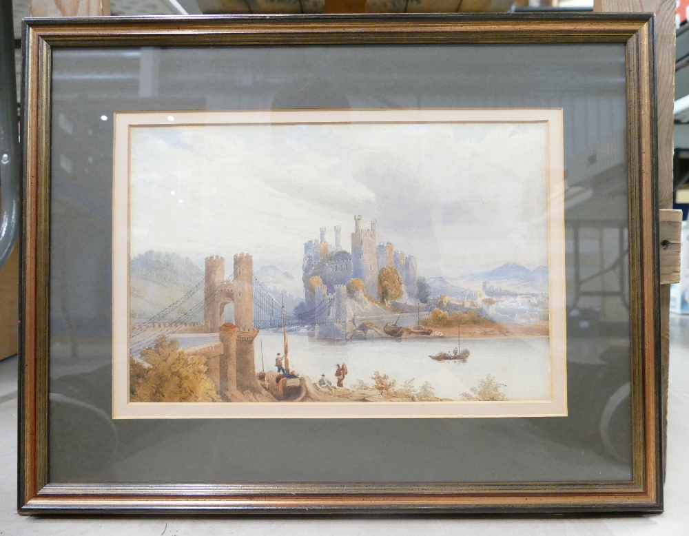 Conwy Castle - Watercolour, suggested by William Daniel RA, verso. 24cm x 36cm. - Image 2 of 2