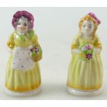 A scarce pair of GOSS figures of ladies modelled as a salt & pepper pot. 6.7cm.