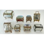 8 x late 19th century cut glass and brass ladies pocket watch display cases.