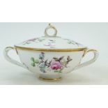 19th century Crown Derby two handled bowl and cover handpainted with flowers and thistles,