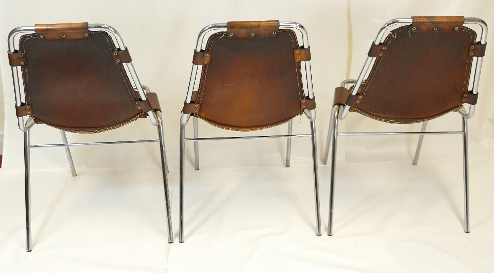 Set of 6 leather and chrome stacking chairs "Les Arcs" by Charlotte Perriand 1960s (6) - Image 4 of 6