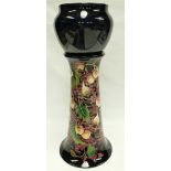 A Moorcroft prestige Queens Choice impressive jardiniere stand with dark blue planter,