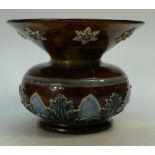 Royal Doulton Lambeth stoneware squat vase decorated all around with flowers and leaves,