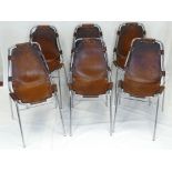 Set of 6 leather and chrome stacking chairs "Les Arcs" by Charlotte Perriand 1960s (6)