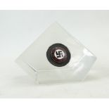 WW2 German Hitler/Ludendorf enamelled round badge mounted to a Dartington crystal glass paperweight