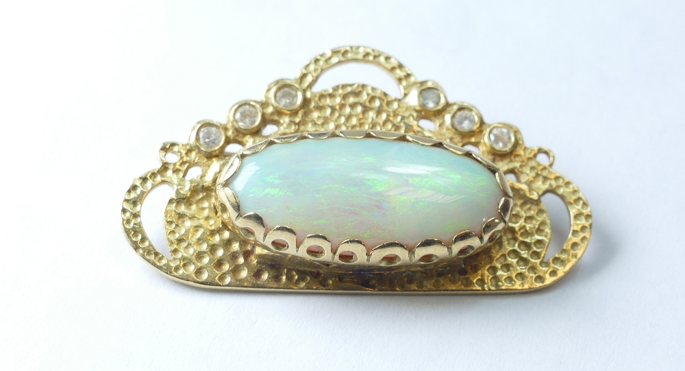 An impressive Opal & Diamond set Victorian style brooch, 11.6g.