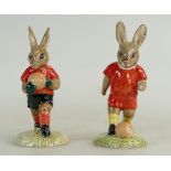 Royal Doulton pair Bunnykins figures Footballer DB119 and Goalkeeper DB118,