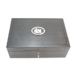 A prestige Wedgwood & Bentley wooden jewellery box set with oval black and white cameo,