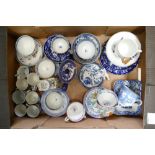 A collection of 18th and 19th century English pottery blue & white tea bowl, saucers,