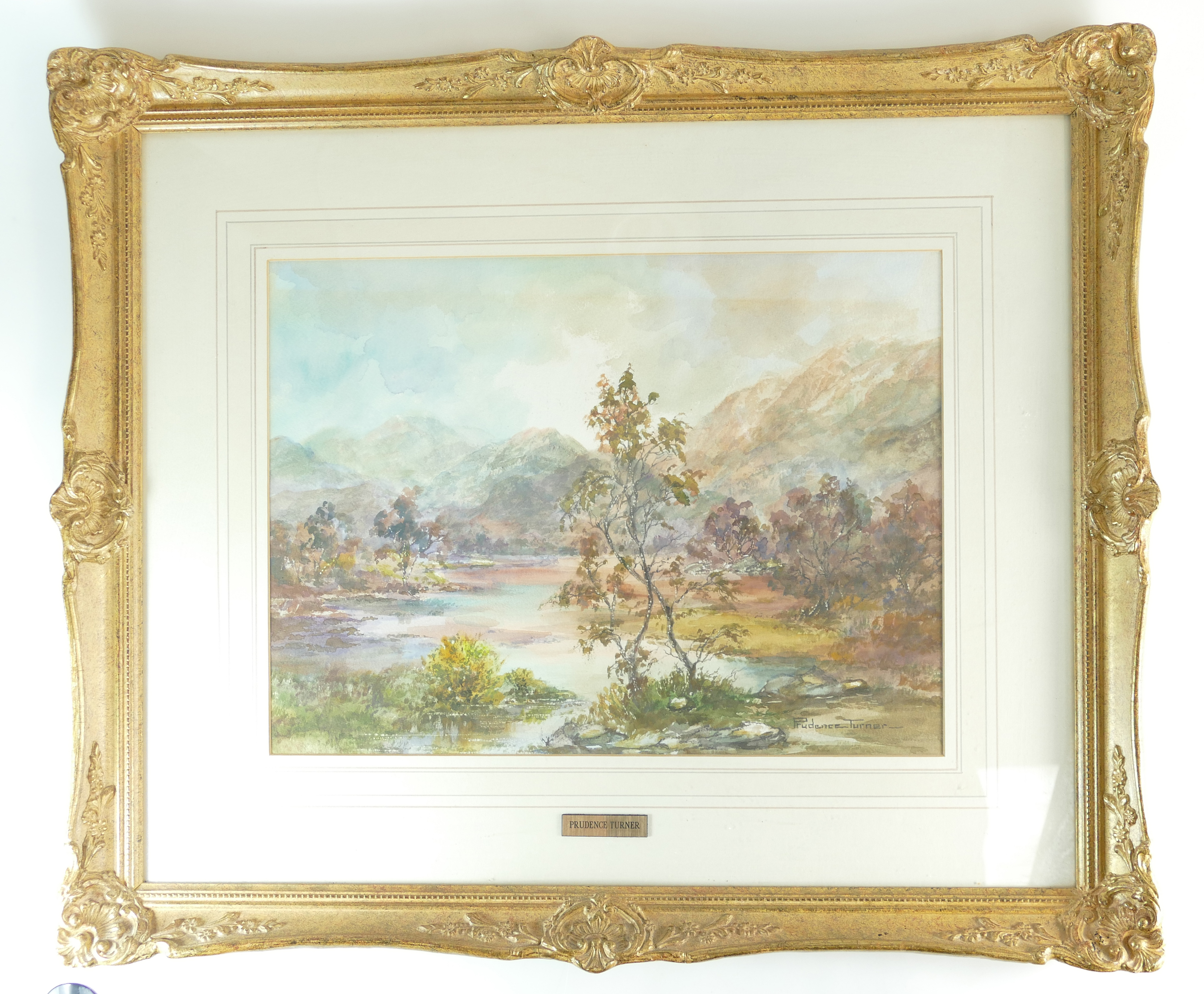 Prudence Turner framed watercolour of landscape scene with certificate from National Fine Arts, - Image 2 of 2