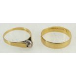 18ct Gold ladies Diamond ring and 18ct wedding ring, ring sizes Q/R, 5.