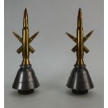 Pair of Trench Art 18 pound shell nose cone with 50.cal rounds and 303 bullets, 23cm.