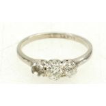 18ct White Gold old cut Diamond 3 stone ring (one stone missing), size M 1/2.