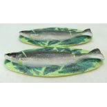 Pair Majolica oval plaques/dish lids decorated with salmon,