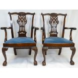 Pair of early 20th century mahogany Chippendale style armchairs.