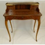 Louis XV style walnut inlaid small writing desk with leather insert