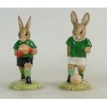 Royal Doulton pair Bunnykins figures Footballer DB117 and Goalkeeper DB116,