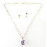 9ct Gold pendant set with semi-precious stone, pair of matching earrings and 9ct gold necklace,