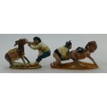 A pair of Beswick figures of a man pushing donkey 1224 (both donkeys ears restored) and man pulling