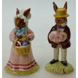 Royal Doulton rare pair Bunnykins figures Mr & Mrs Bunnykins at the Easter Parade DB51 and DB52,