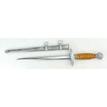 WWII German Second Model Luftwaffe Officers Dagger with wire grip handle and aluminium scabbard,