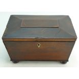 Early 19th century Victorian sarcophagus style Mahogany sewing box, with original tray insert.