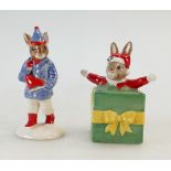 Royal Doulton Bunnykins figure Santas Helpers DB192 and Boy Skater DB187 both USA special colourway