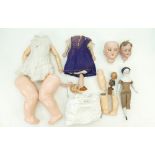 Tray containing antique doll parts including Simon and Halbig,