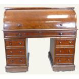 Victorian mahogany cylinder pull out writing desk,
