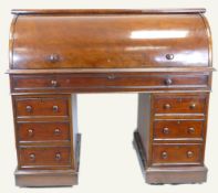 Victorian mahogany cylinder pull out writing desk,