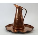 JS & S embossed Copper jug in Art Nouveau design,