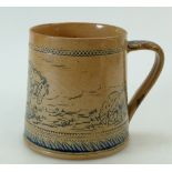 Doulton Lambeth tankard decorated with horses, ponies, sheep and a dog by Hannah Barlow, height 13.