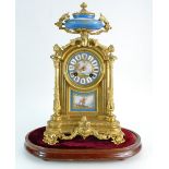 Domed French ormolu 19th century Mantel Clock with jewelled and hand painted bleu Celeste porcelain