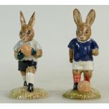 Royal Doulton pair Bunnykins figures Footballer DB123 and Goalkeeper DB122,