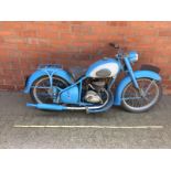 Peugeot 1950s 125cc motorcycle in good original condition with matching Geno helmet (2)