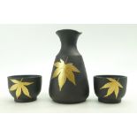 Wedgwood Jasperware Sake set, 3 piece set hand painted with 22ct gold,