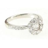 White gold ladies Diamond Cluster ring set with 2 baguette diamonds,