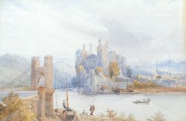 Conwy Castle - Watercolour, suggested by William Daniel RA, verso. 24cm x 36cm.