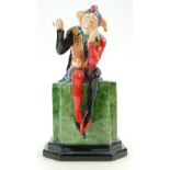 Carltonware figure The Jester, limited edition with tunic painted in red, black and orange colours,