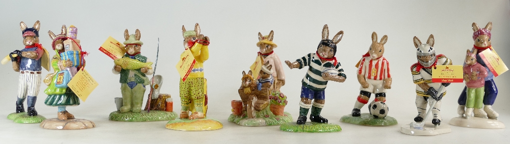 A collection of Royal Doulton Bunnykins from The Pastimes Collection - On The Fairway DB427,