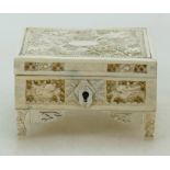 Early 20th century Chinese carved Ivory small trinket box carved with dragons all around, 8.5 x 7.