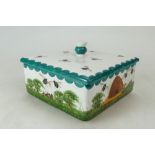 Wemyss Ware square box & cover decorated with beehive and bees,